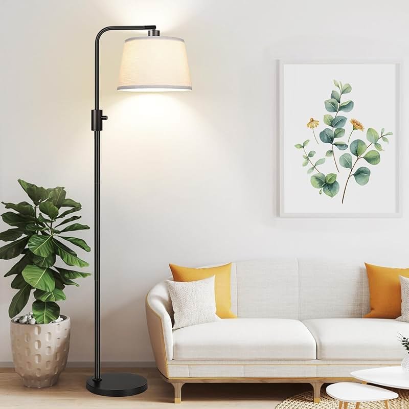 【Upgraded】 Dimmable Floor Lamp, 1000 Lumens LED Edison Bulb Included, Arc Floor Lamps for Living Room Modern Standing Lamp with Linen Shade, Tall Lamp for Bedroom Office Dining Room- Black - Product Image