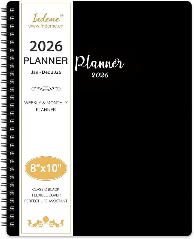 2026-2027 Planner - Planner 2026-2027 Weekly and Monthly, Jul. 2026 - Jun. 2027, 8" x 10", with Tabs, Thick Paper, Spiral Binding, Classic Black - Product Image