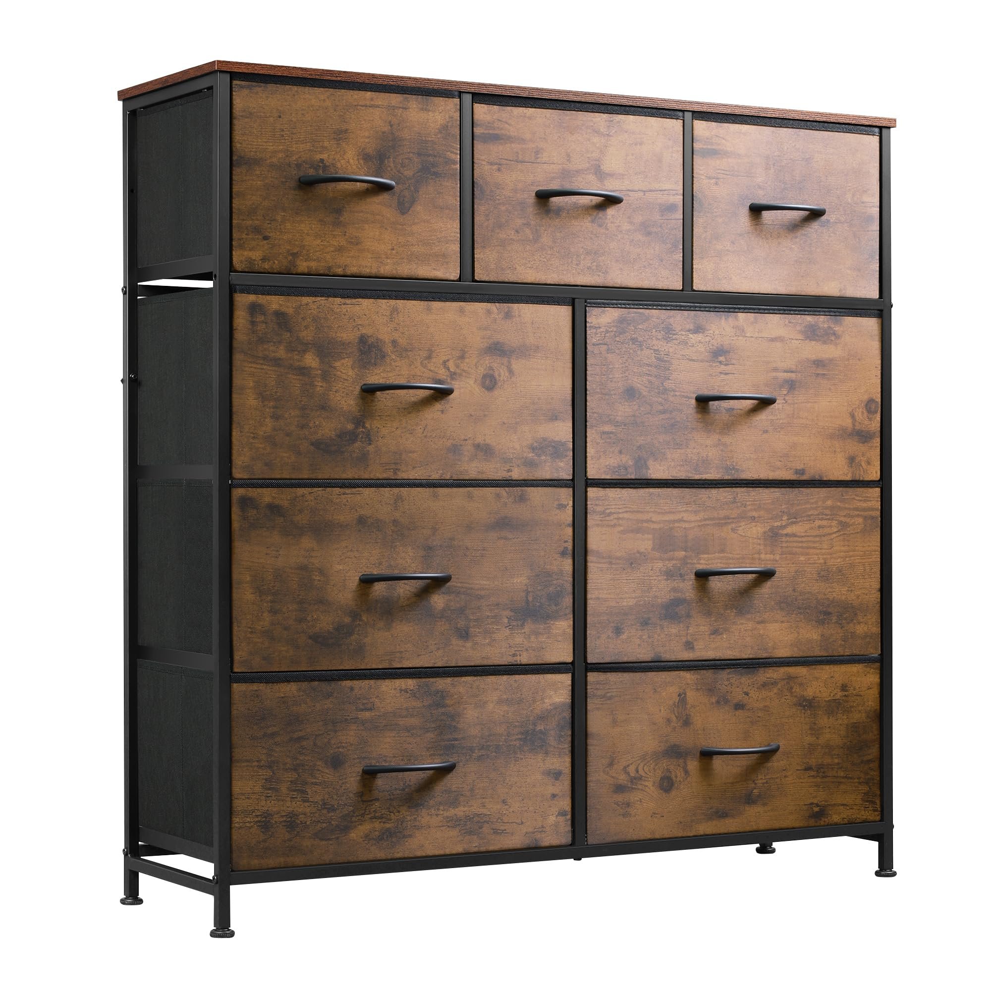 WLIVE 9-Drawer Dresser, Fabric Storage Tower for Bedroom, Hallway, Entryway, Closet, Tall Chest Organizer Unit with Fabric Bins, Steel Frame, Wood Top, Easy Pull Handle, Rustic Brown Wood Grain Print - Product Image