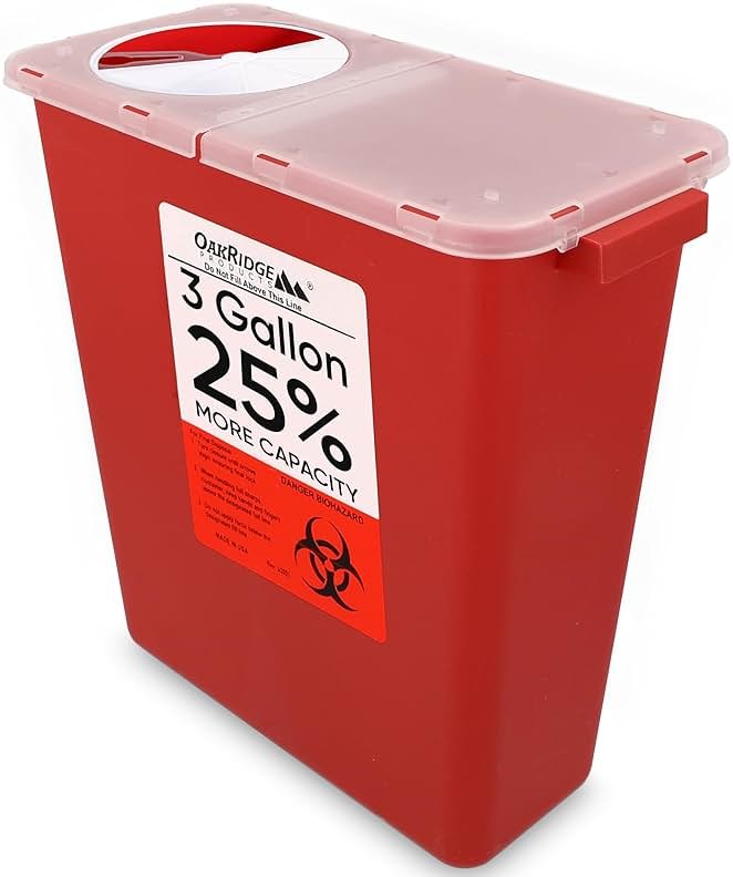 Oakridge Products Large Sharps Container for Home Use and Professional 3 Gallon (1-Pack) with Rotating lid, Biohazard Needle and Syringe Disposal, CDC Certified - Product Image