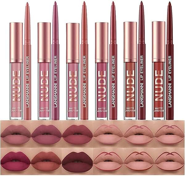 BestLand 12Pcs Matte Liquid Lipstick + Lip Liner Pens Set, Velvety Nude Lip Stain Waterproof Long Wear Makeup Gift Set - Product Image