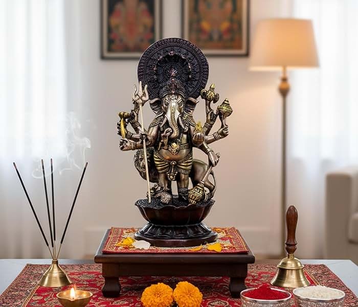 Esplanade Brass Heramba Ganapati Statue | Ganesh Ganesha Ganapathi Murti Idol Statue Sculpture | Home Decor | Black-Golden - 11.75" Inches - Product Image