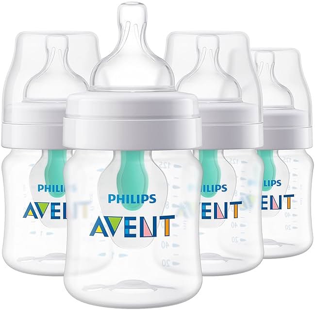 Philips Avent Anti-Colic Bottle with AirFree Vent, 4oz, with Flow 1 Nipples, 0m+, 4pk, Clear, SCY701/04 - Product Image