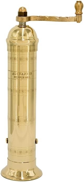 Alexander Home Original Greek Pepper Mill, 9-Inch Brass – European Manual Pepper Grinder Refillable - Product Image