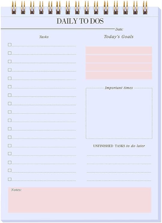 KAICN Daily to Do Notepads - Task Checklist planner, Time Management planner, To Do lists, Organizer with Today's Goals, Notes, 52 Undated Agenda Tear-off Sheets, 6.5 x 9.8 inches (Pink) - Product Image