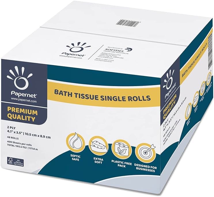 Papernet Toilet Tissue 48 Single Rolls with 400 Premium Quality Sheets per roll | Compatible with Universal Dispensing System | 2 ply 400 sheets 4.1” x 4.0” - Product Image