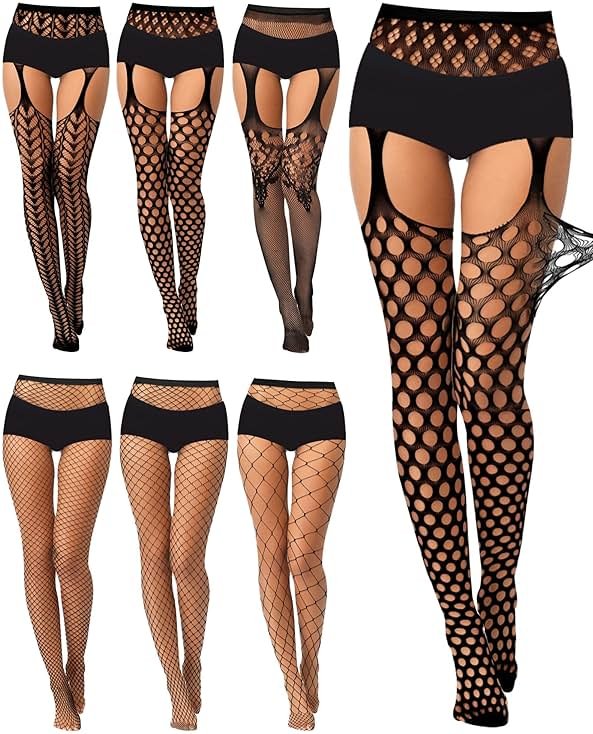 Geyoga 6 Pairs Women Fishnet Stockings Thigh High Garter Suspender Pantyhose Lingerie Gift - Product Image