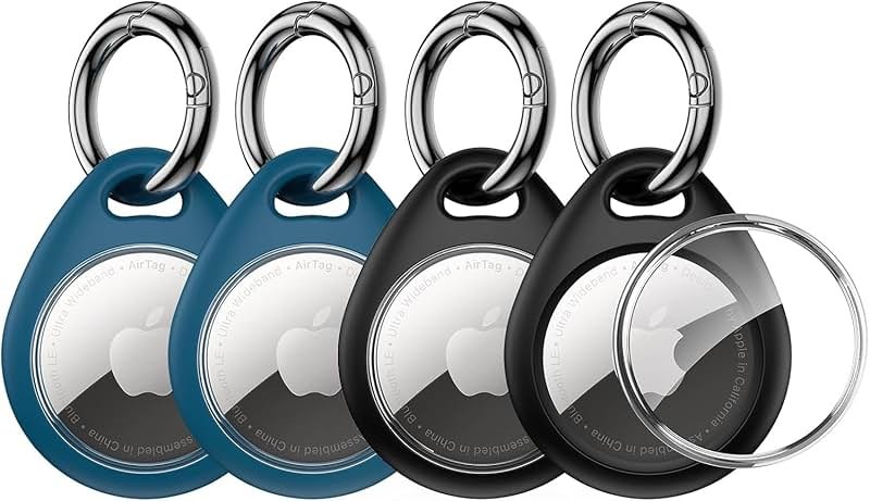 UNBREAKcable AirTag Holder for Apple - 4 Pack Air Tag Case [Fit Tightly Design] [Easy to Install] [Hold Securely] Waterproof TPU Protective Cover with Metal Keychain for Kids,Pet,Luggage,Backpack,Keys - Product Image