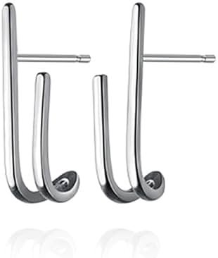 Reffeer Solid 925 Sterling Silver Bar Open Hoop Earrings Huggie Studs for Women Teens Bar Half Hoop Earrings Huggie - Product Image