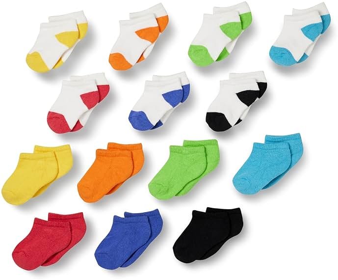 Amazon Essentials Unisex Kids and Toddlers' Cotton Low Cut Cushioned Socks for Boys Girls Toddlers, 14 Pairs - Product Image