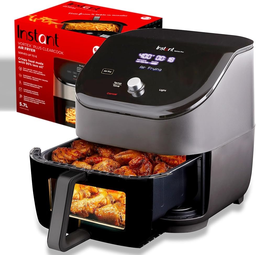 Instant Pot Vortex Plus 6QT ClearCook Air Fryer, Clear Windows, Custom Program Options, 6-in-1 Functions, Crisps, Broils, Roasts, Dehydrates, Bakes, Reheats, from the Makers of Instant Pot, Black - Product Image