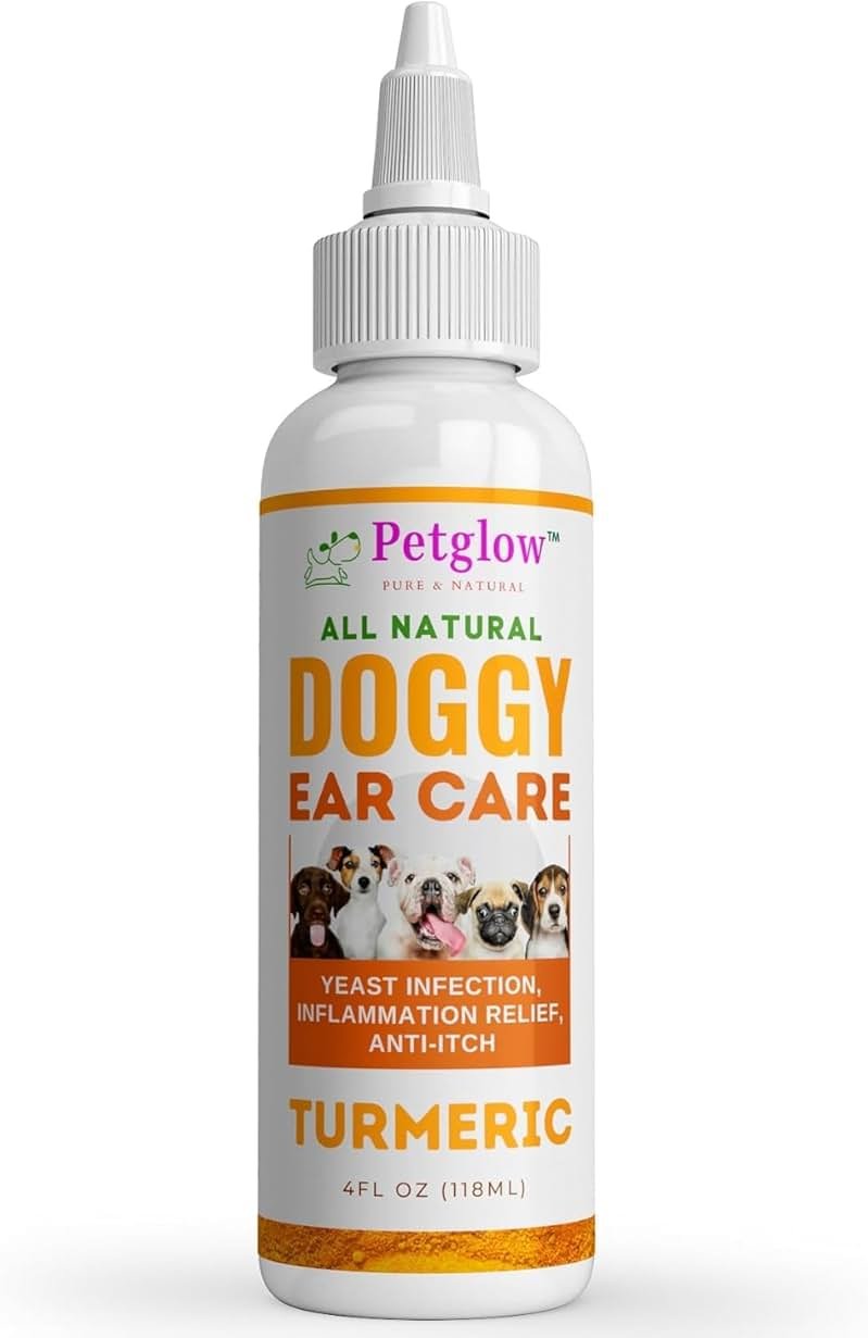 PetGlow Dog Ear Cleaner Infection for Yeast with Turmeric. Natural Ear Therapy eliminates Painful Ear infections, Odor, Wax, and Stops Chronic Ear Itch. - Product Image