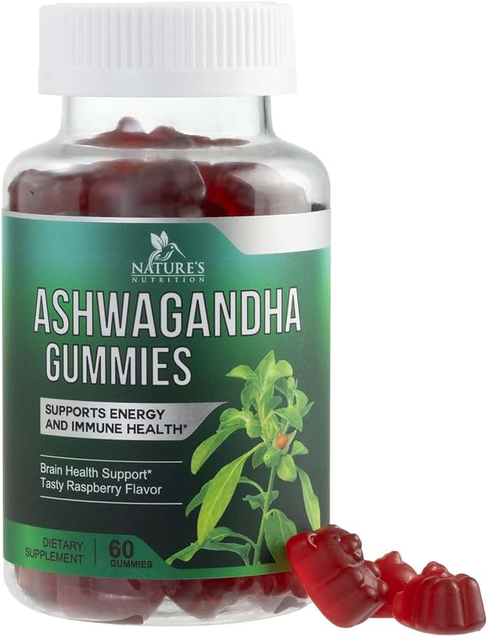 Ashwagandha Gummies - Advanced Ashwagandha Gummy Formula for Daily Use - Natural Antioxidant Support & Brain Health Support - Natural Calm, Relaxation, & Immune Support - Berry Flavor - 60 Gummies - Product Image