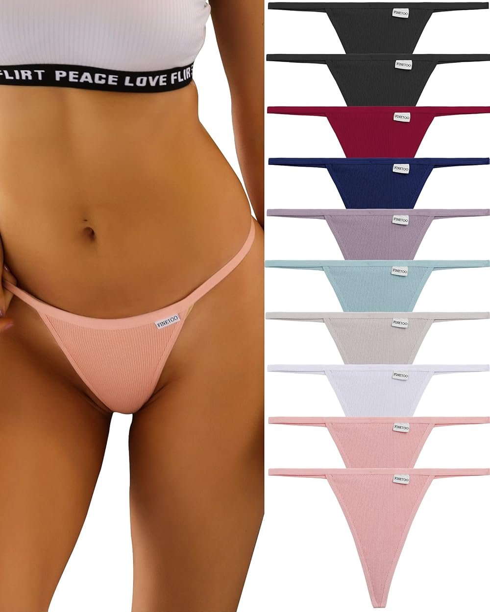 FINETOO 10 Pack G-String Thongs for Women Cotton Panties Stretch T-back Tangas Low Rise Hipster Underwear Sexy S-XL - Product Image