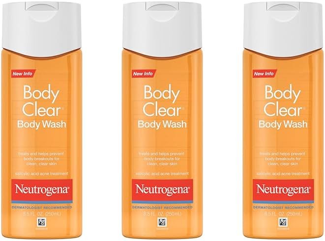 Neutrogena Body Clear Acne Body Wash, 2% Salicylic Acid Acne Medication, Oil-Free & Glycerin for Breakouts on Back, Chest & Shoulders, Non-Comedogenic, Gentle on Skin, Unscented, 8.5 Fl Oz, 3 Pack - Product Image
