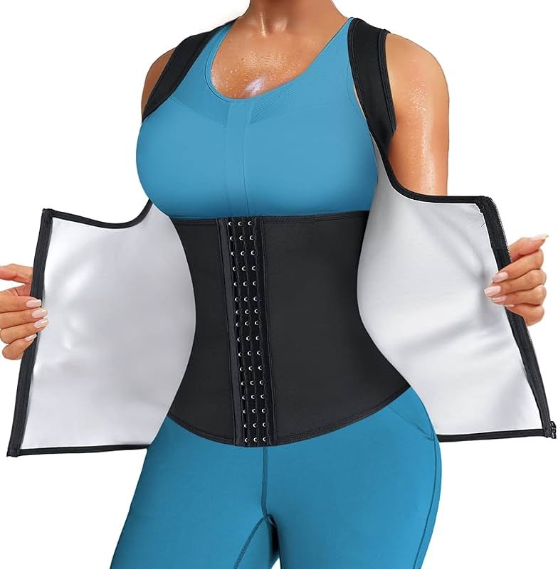 LANCS Sauna Suit for Women Sweat Waist Trainer Zipper Vest Cincher Body Shaper Corset Slimming Workout Tank Tops - Product Image