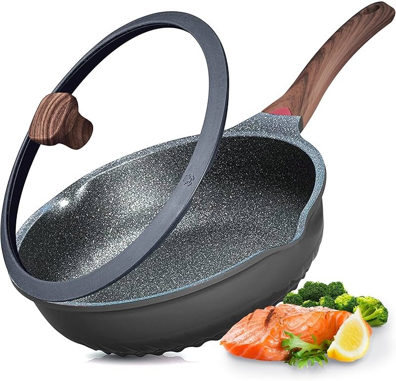 Vinchef Nonstick Deep Frying Pan Skillet with Lid, 11in/5Qt Saute Pan, German 3C+ Ceramic Coating Technology, Heat Indicator, Induction Compatible - Product Image