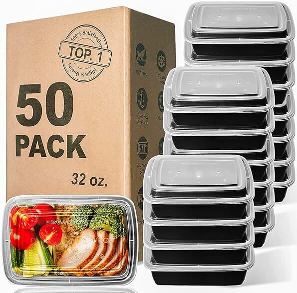 WGCC Meal Prep Containers, 32OZ 50 Pack Extra-thick Food Storage Containers with Lids, Plastic Microwavable Bento Box Reusable Storage Lunch Boxes BPA Free, Stackable, Dishwasher/Freezer Safe - Product Image