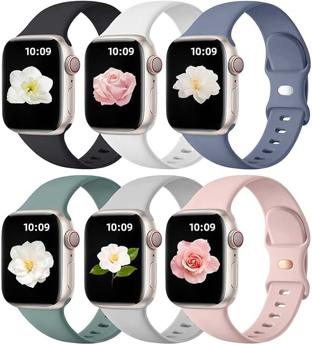 Maledan 6 Pack Bands Compatible for Apple Watch Band 38mm 40mm 41mm 42mm 44mm 45mm 46mm 49mm Women Men, Soft Silicone Sport Band Strap for iWatch Apple Watch Series 11 10 9 8 7 6 5 4 3 2 1 SE Ultra - Product Image