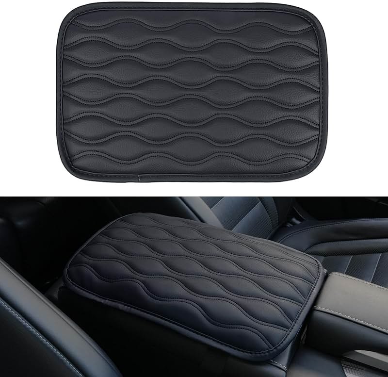 Amiss Car Center Console Cover, Upgraded Leather Car Armrest Cushion, Universal Waterproof Cushion Pad, Non-Slip Car Interior Accessories, Fits Most Sedans SUVs Trucks (Black) - Product Image