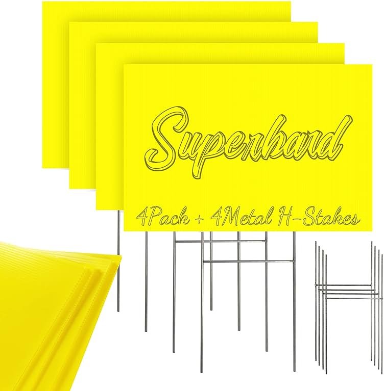Blank Yard Signs with Stakes, Yellow 4 Pack12"x18" Corrugated Plastic Sheet for Yard Sale Signs,Garage Sale Signs, Blank Signs with Stakes, Superhard Sturdy - Product Image