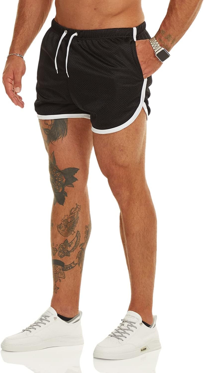 Ouber Men's Fitted Shorts Bodybuilding Workout Gym Running Tight Lifting Shorts with Pockets - Product Image