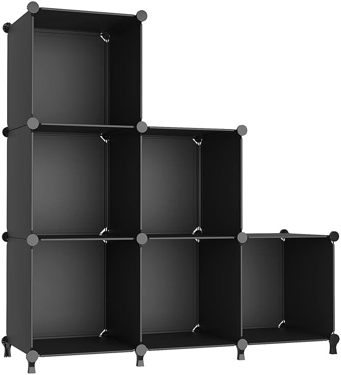 AWTATOS Cube Storage Organizer, Storage Cubes Shelves Bookshelf, 6 Cube Closet Organizers and Storage, DIY Stackable Plastic Clothes Organizer Shelving for Bedroom, Home, Black - Product Image