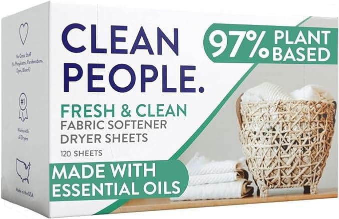 The Clean People Fabric Softener Sheets - Dryer Sheets - Softens & Removes Static Cling - Vegan Laundry Softener With Essential Oils - Fresh Scent, 120 Pack - Product Image