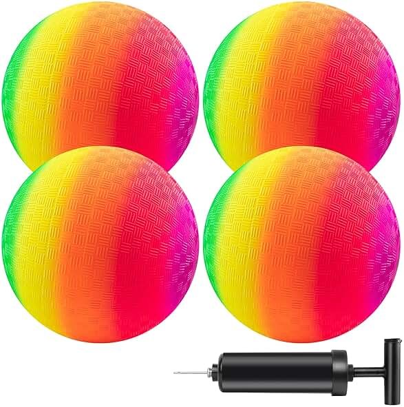 Micsoa Mic Playground Balls Kickballs 8.5 Inch, Rainbow Playground Ball Set for Kids and Adults, Kick Balls for Indoor & Outdoor Schoolyard Games with Hand Pump(4 Pack, Bulk Available) - Product Image