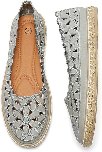 HEAWISH Women’s Ballet Flat Daisy Round Toe Dress Shoes Casual Slip On Rope Loafer - Product Image