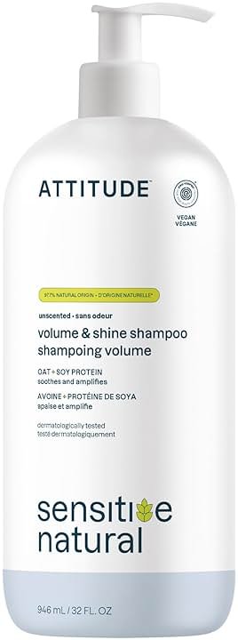 ATTITUDE Hair Shampoo for Sensitive Dry Scalp, EWG Verified, Soothing Oat, For Thin Hair, Naturally Derived Ingredients, Vegan and Plant-Based, Volume and Shine, Unscented, 32 Fl Oz - Product Image