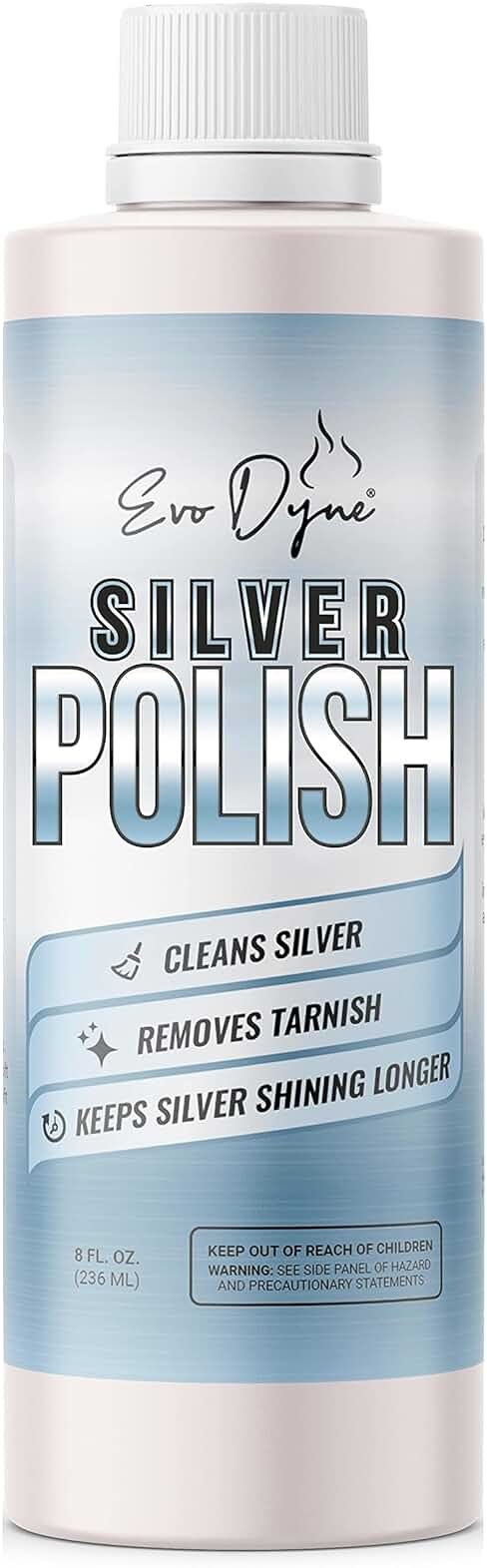 Silver Polish, Silver Cleaner (8-oz Bottle), Made in the USA | Silver Jewelry Cleaner – Gently Removes & Prevents Tarnish | Safe to Use on All Silvers by Evo Dyne (Silver Polish) - Product Image