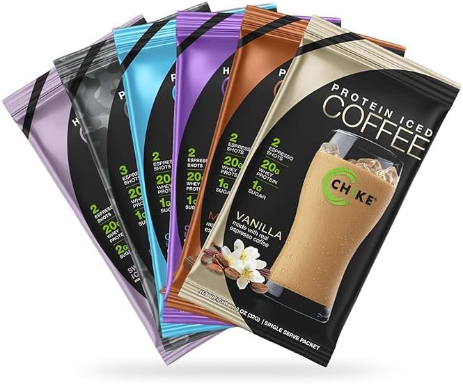 Chike High Protein Iced Coffee Sampler Pack, 20 G Protein, 2 Shots Espresso, 1 G Sugar, Keto Friendly and Gluten Free, 6 Single Serve Packets (packaging may vary) - Product Image