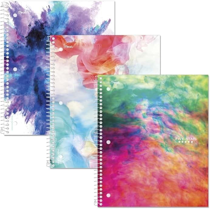 Five Star Spiral Notebooks, 1 Subject, College Ruled, 11" x 8-1/2", Cute Designs Bright Colors, 3 Pack, Design May Vary. - Product Image