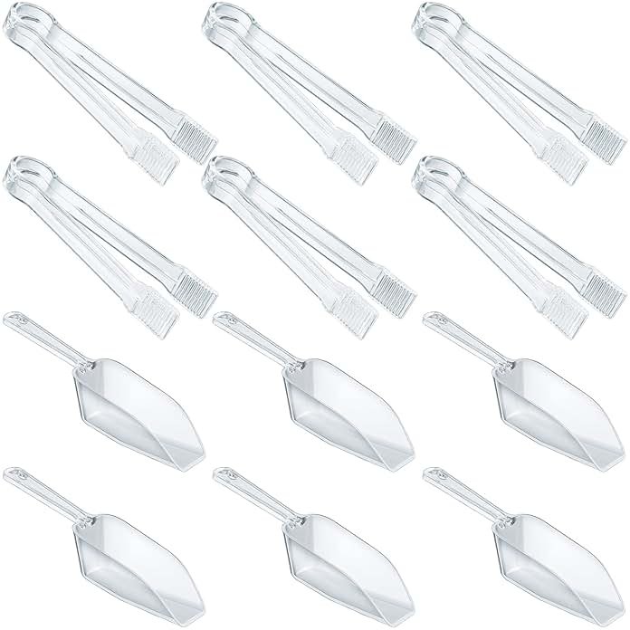 Roshtia 12 Pcs Plastic Serving Tongs Mini Kitchen Tongs Utility and Plastic Kitchen Scoops Clear Ice Scoop Mini Clear Buffet Scoop for Candy Dessert Buffet Ice Snack Coffee Tea - Product Image