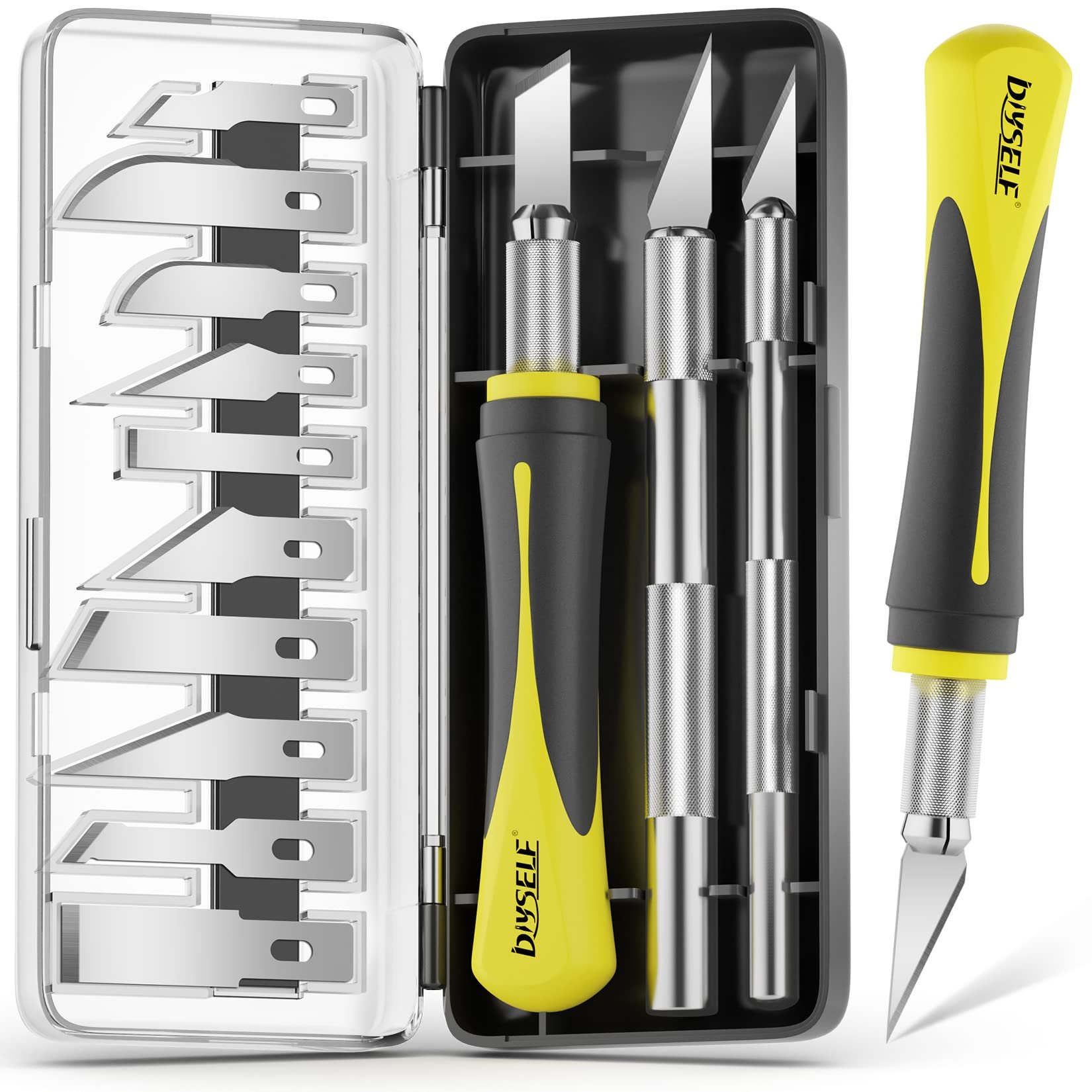 DIYSELF 16-Piece Exacto Knife Set, Craft Knife & Hobby Knife Kit, Precision Knife with Magnetic Storage Case, Exacto Knife for Crafting, Paper, Foam, Vinyl, Models, 3D Printing, Junk Journal Supplies - Product Image