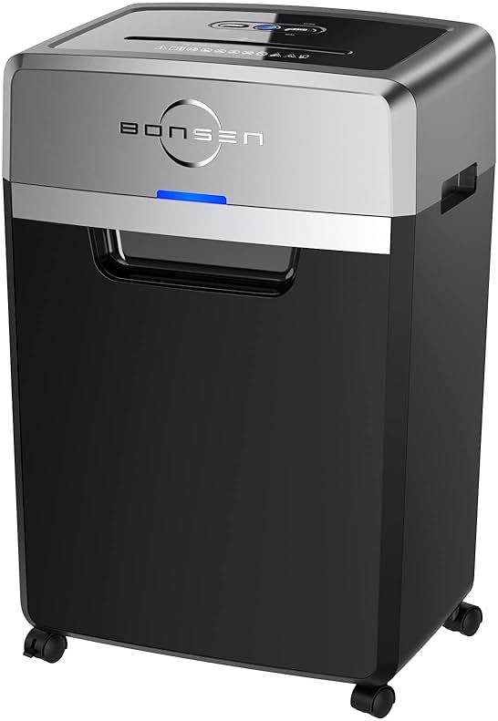 BONSEN Heavy Duty Paper Shredder, 24-Sheet Cross-Cut Shredder, 40-Min Continuous Running Time, Commercial Grade Shredder for Office, 9-Gallon Big Basket, 55dB Super Quiet, P-4 High Security (S3105) - Product Image