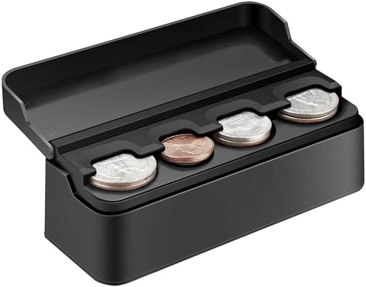 SINGARO Coin Holder for Car, Coin Change Organizer Compatible with Coins of Different Sizes, Dash-Mounted Holder Suitable for Most Cars, Trucks(Black) - Product Image