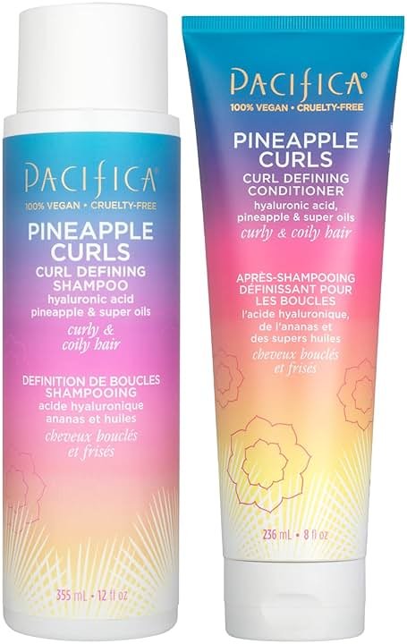 Pacifica Pineapple Curls, Curly Hair Shampoo & Conditioner Set – Strand Defining Care for Wavy & Coily Hair – Reduces Frizz – Sulfate Free Clean Beauty Dermatologist Tested, Vegan & Cruelty-Free - Product Image