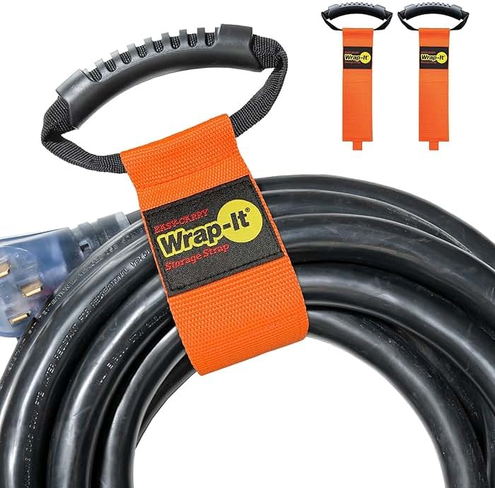 Easy-Carry Wrap-It Storage Straps - 22” (2-Pack) Blaze Orange – Heavy-Duty Hook and Loop Cord Carrying Strap, Hanger, and Organizer with Handle for Pool Hoses, Garden Hoses, Cords, Cables and More - Product Image