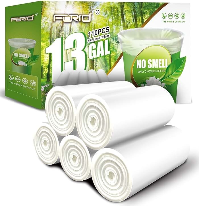 FORID 13 Gallon Trash Bags - Clear Plastic Garbage Bags Medium Tall Trash Can Liners for Kitchen Office Home Waste Bins Unscented One Box with 5 Roll 110 Count 55 Liter - Thick & Durable Trash Bag - Product Image