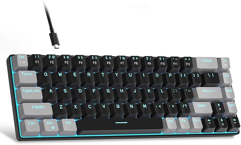 MageGee Portable 60% Mechanical Gaming Keyboard, MK-Box LED Backlit Compact 68 Keys Mini Wired Office Keyboard with Red Switch for Windows Laptop PC Mac - Black/Grey - Product Image