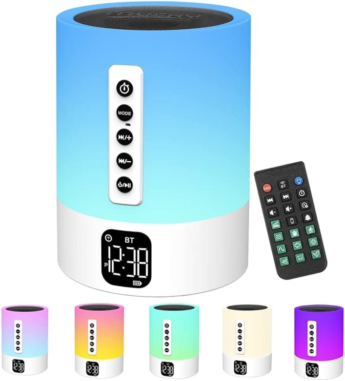 Alarm Clock Bluetooth Speaker, Night Light White Noise Machine Touch Bedside Lamp with Alarm Clock for Kids Multi-Color Changing Night Light Xmas Gifts for Teenage Girls Boys Women Teen Girl Gifts - Product Image