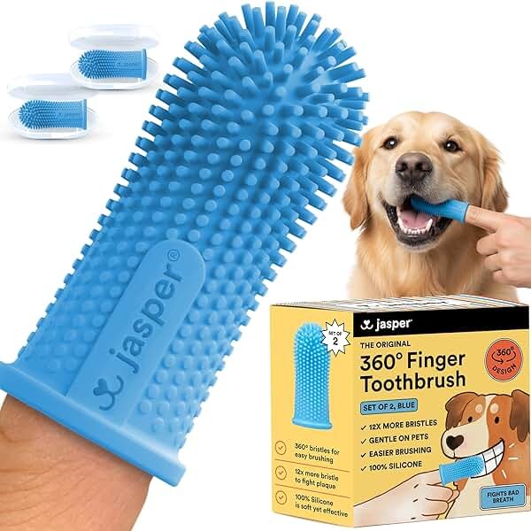Jasper Dog Toothbrush, 360° Finger Toothbrush for Dogs & Cats, Removes 3x More Plaque, Teeth Cleaning Kit for Small & Large Pets, Toothpaste Not Included, 2-Pack with Storage Cases, Blue - Product Image