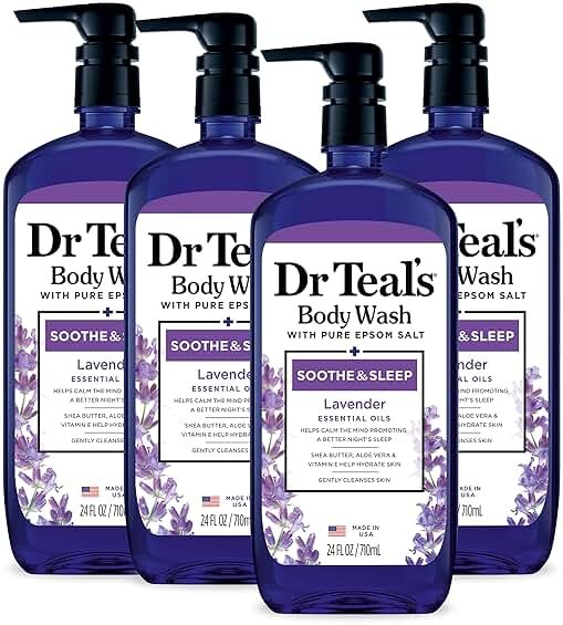 Dr Teal's Body Wash with Pure Epsom Salt, Soothe & Sleep with Lavender, 24 fl oz (Pack of 4) - Product Image