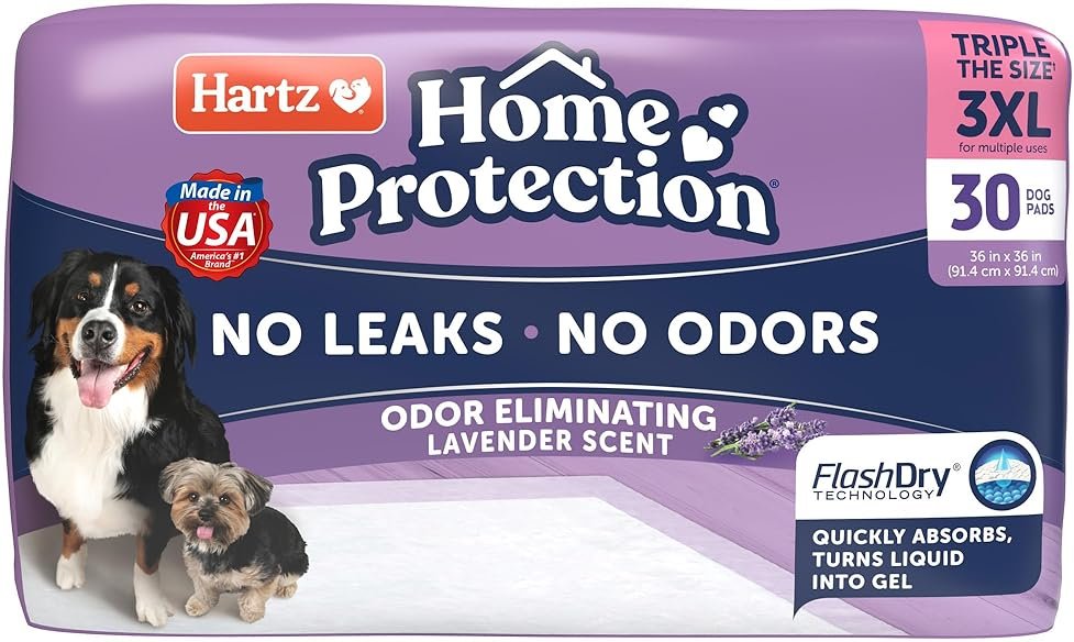 Hartz Home Protection Super Absorbent Odor Eliminating Lavender Scented No Leak Dog Pads, 3XL 30 Count - Product Image