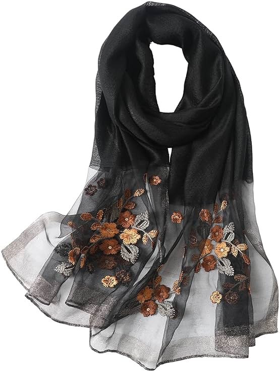 WINCESS.YU Silk Scarf for Women Lightweight Shawls and Wraps for Weddings Fashion Pashmina Shawl Embroidered Scarves - Product Image