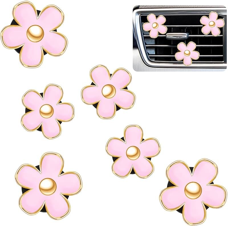 Frienda 6 Pcs Daisy Flower Air Vent Clip Accessories Air Conditioning Outlet Clip Car Air Freshener Dashboard Accessories Charm Car Inter Decor(3 cm, 3.3 cm,Pink) - Product Image