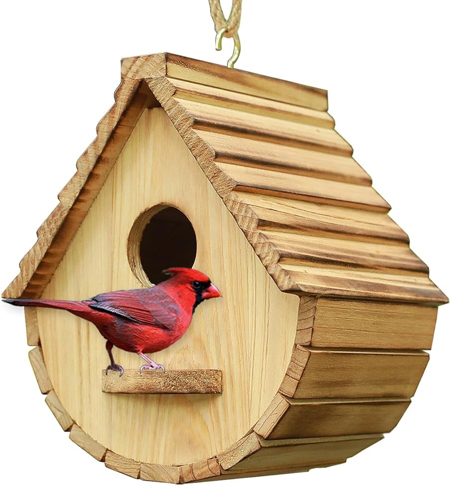 Bird House for Outside,Wood Birdhouses Outdoor, Wooden Bird House Bluebird Finch Cardinals Hanging Birdhouse for Garden Viewing - Product Image