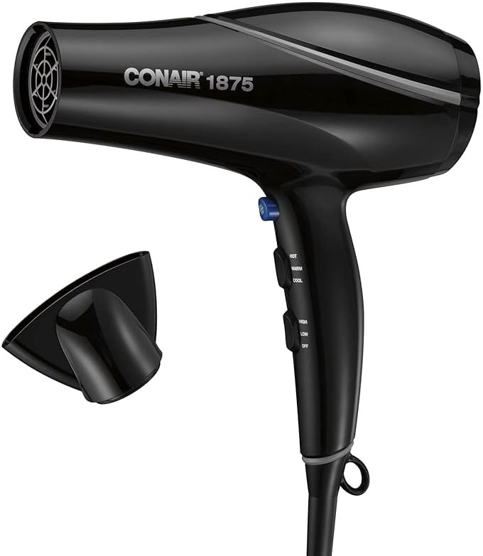 Conair Crystal Infused Ceramic Hair Dryer | Fast Drying Crystal Infused Ceramic Technology for Fine, Medium, Thick, and Curly Hair, Black, 190. - Product Image